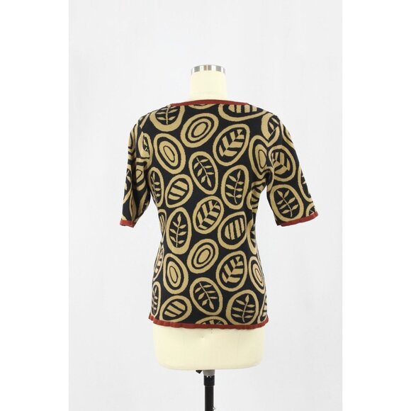 GUDRUN SJODEN Black Abstract Leaf Cotton Intarsia Knit Cardigan Sweater, Size S - Picture 3 of 11